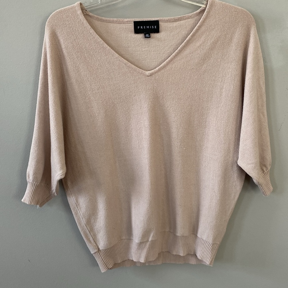Heather Oatmeal Dolman Sleeve V-Neck Stretchy Blouse